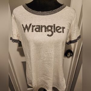 Wrangler Women's Gray and White Ringer Tee